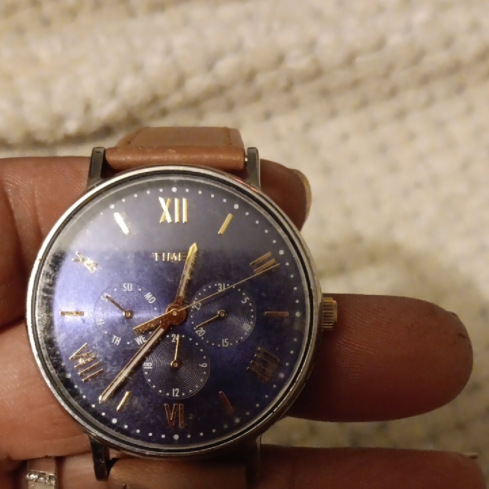 Timex Blue Dial Brown Leather Strap Watch